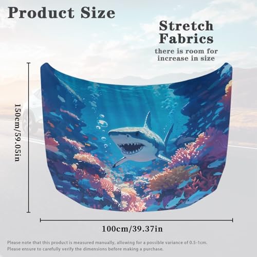 Image of Hood Cover for Car SUV Sedan Truck, Shark Pattern Waterproof Elastic Polyester Car Hood Protector, Patriotic Decorative Automotive Accessories for Summer