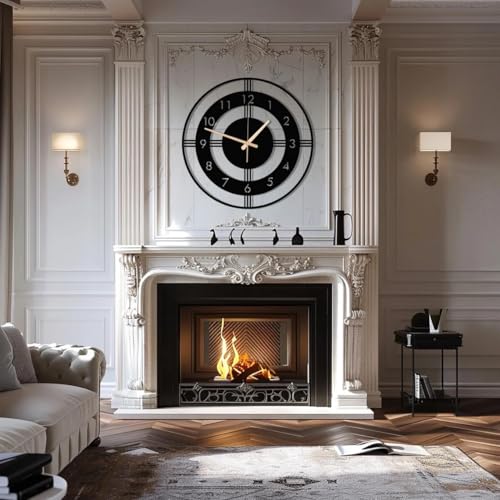 Image of Wall Clock Stylish Metal Analog Wall Clock for Living Room, Bedroom, Office, Kitchen, Home and Hall | Antique Fancy Big Size Modern Wall Watch (Black(DA-184), 50 CM)