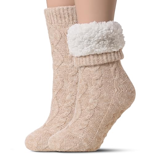 Image of Slipper Socks for Women with Grippers Non Slip, Sherpa Lined Slipper Socks