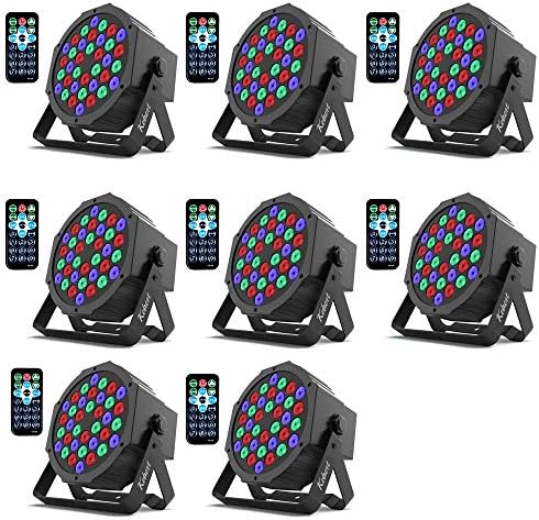 Kebert Par Lights, 36 Led DJ Stage Lights with Remote Control and DMX, 1W RGB Sound Activated Stage Lights, 9 Modes Par Led Flood Lights for Wedding Bar Party DJ Show -8 Pack
