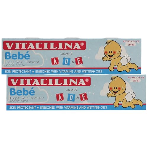 Vitacilina Bebe, Diaper Rash Ointment, Skin Protectant with Vitamins and Wetting oils, Protects Baby's Skin, 2-Pack of 1.76 Oz, 2 Boxes