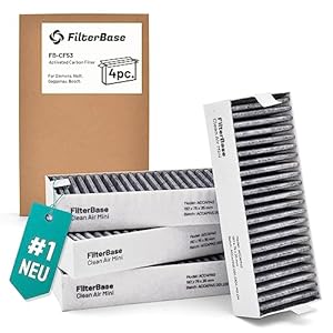 FilterBase® Aktivkohlefilter 4er Set - passend für 9001421821 9001563858 / Siemens Studioline HZ9VRCR0 / Bosch HEZ9VRCR0 / Neff Z821VR0 / Gaggenau CA282111 und Constructa CZ9VRCR0 (195x75x35 mm)