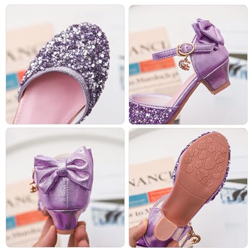 Image of ChuLian Girls Sandals Little Kids Glitter Bow Dress Shoes Crystal Low Heel Sequins Princess Sandals Toddler Flower Wedding Party Shoes