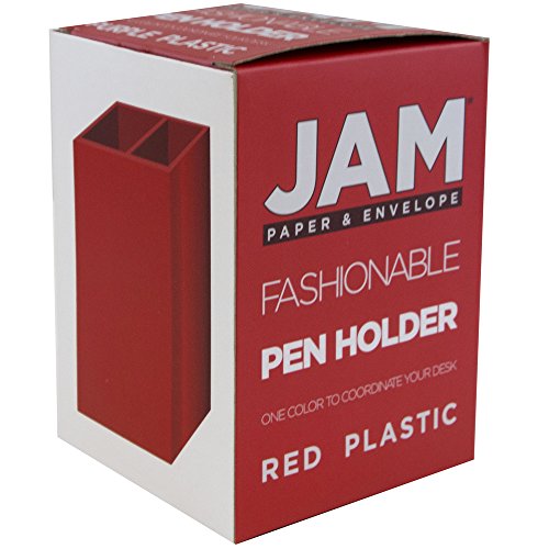 Image of JAM PAPER Plastic Pen Holder - Red - Desktop Pencil Cup - Sold Individually