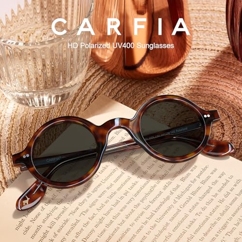 CARFIA Retro Acetate Small Face Polarized Sunglasses for Men Cool Classic Round Sun Glasses CA25013