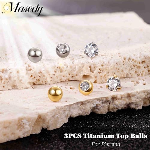 3PCS 14G Titanium Replacement Balls for Piercing Internally Threaded Belly Button Piercing CZ Nipple Tongue Industrial Ring Top Piercing Jewelry Parts 5mm3