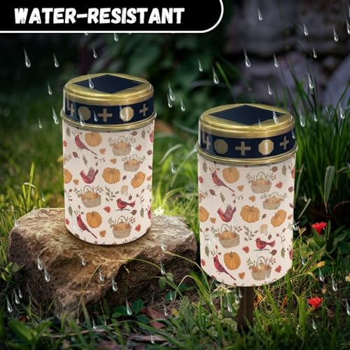 Image of Fall Cemetery Solar Lights Water Resistant LED Flameless Candle Grave Lights Solar Powered Cardinal Bird Maple Leaf Light for Prayer 2 Pcs Thanksgiving Day Decorations