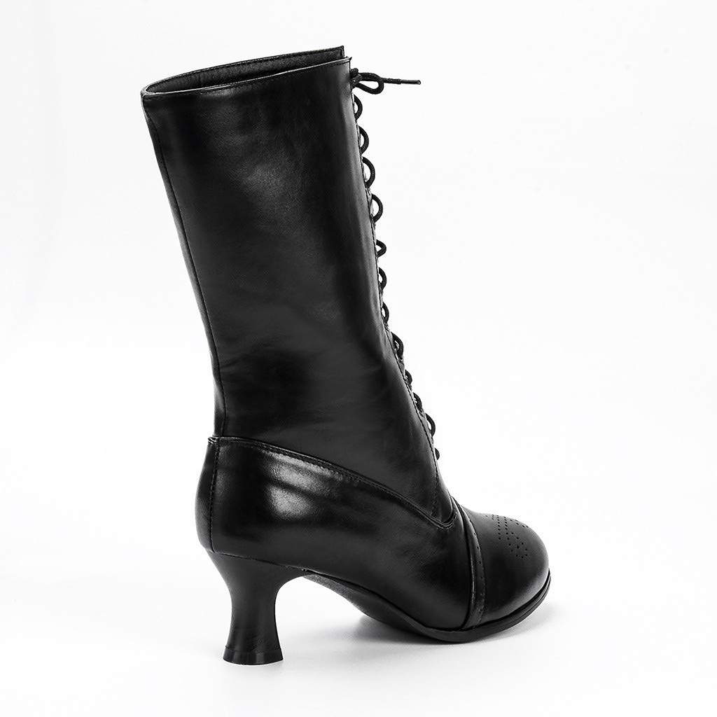 Bottes à lacets pour femme - Longueur mollet - Style victorien - Cuir - Talon Louis - Vintage - Steampunk gothique