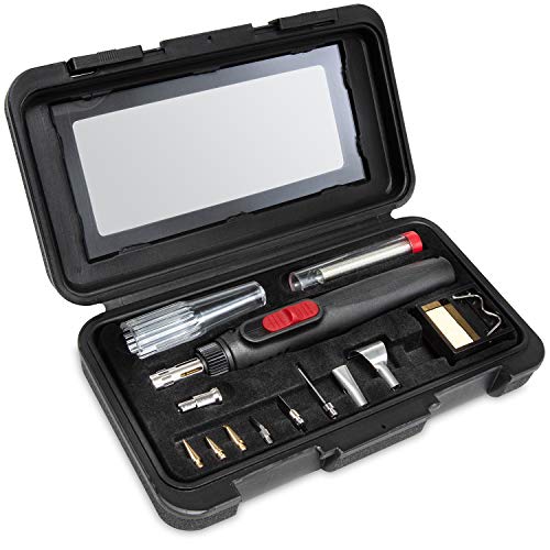 Ivation Butane Soldering Iron Kit, 11ml Cordless Self-Igniting Solder Station with Adjustable Flame