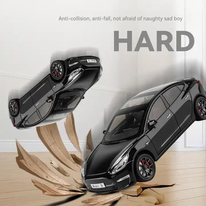 Image of 1:24 Scale Big Size Tesla Model 3 Toy Car | Metal Pullback Diecast Car for Kids with Openable Doors, Sound, Light Effects Toy for Car Enthusiasts (Color As Per Available), Black