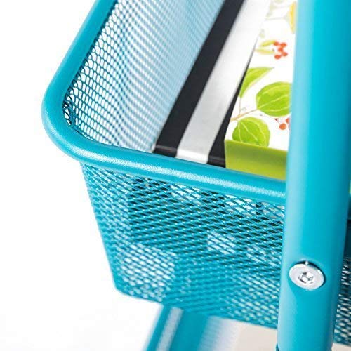 DESIGNA 3-Tier Metal Mesh Utility Cart, Rolling Storage Art Carts with Handle, Bathroom Craft Supply Carts with Wheels, Turquoise