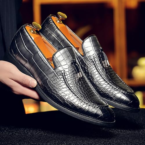 Men's Slip-On Loafers Handmade Leather Shoes Breathable Comfortable Soft Tassel Crocodile Print Casual Shoes for Men2