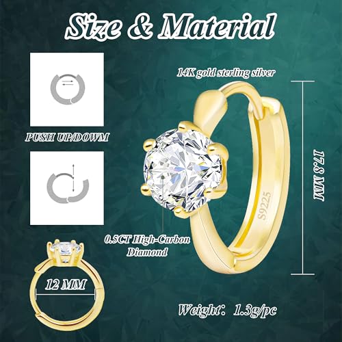 Sereney Sterling Silver Gold Hoop Earrings, 14k Gold Huggies Earrings for Women as Cubic Zirconia Earring, Gold Jewelry With 0.5CT High-Carbon Diamond as Hypoallergenic Hoop Earring For Women3
