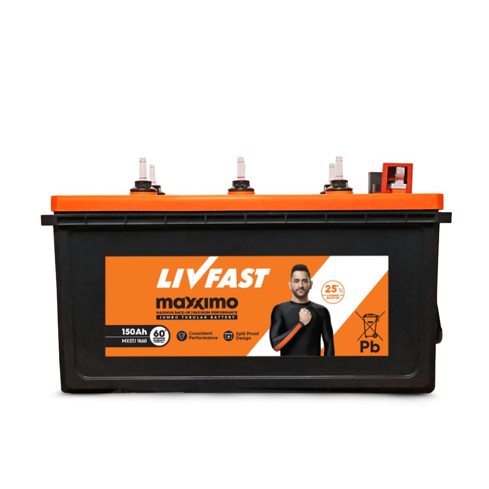 Livfast Maxximo Short Tubular Jumbo High-Performance Battery MXSTJ 1860 | 150 Ah | 60 Months Warranty | Durable Backup Power for Home and Office, Long-Lasting Backup-image-34