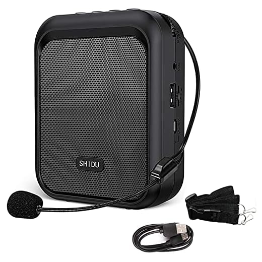 SHIDU Mini Voice Amplifier Portable Rechargeable Bluetooth Speaker with Wired Microphone Headset 10W 1800mAh PA system Supports MP3 Format Audio for Teacher, Taxi Driver, Coaches, Training, Tour Guide