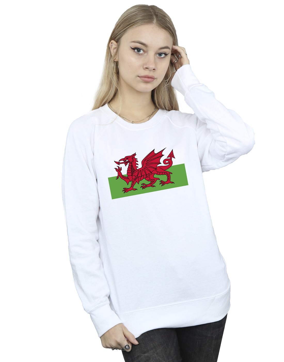 Absolute Cult St David's Day Women's Welsh Flag Sweatshirt White Large