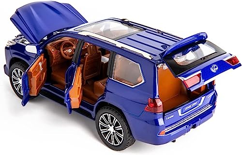 Image of 1:24 Lexus 570 Off-Road Luxury SUV Model Diecast Car, Zinc Alloy Pull Back Toy with Sound & Light, for Kids Boys & Girls (Blue)