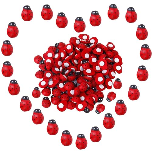 100 Piezas Mariquitas Decorativas Adhesivos, Mariquitas de Madera Pequeña, Etiqueta Engomada En Forma De Escarabajo Mariquita De Madera para Flores Artificiales Artificiales Artesanía Decoración