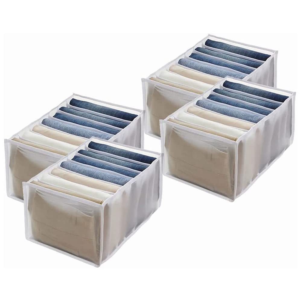 CTRLZS 4Pcs Wardrobe Storage Organiser, Jeans Compartment Storage Box Closet, Foldable Drawer Clothes Organizer Mesh,White