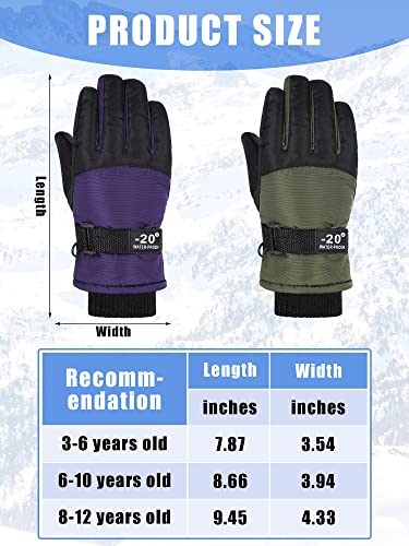 Image of SATINIOR 2 Pairs Kids Waterproof Winter Snow Gloves Ski Gloves for Boy Girl Outdoor Warm Thickening Snowboard