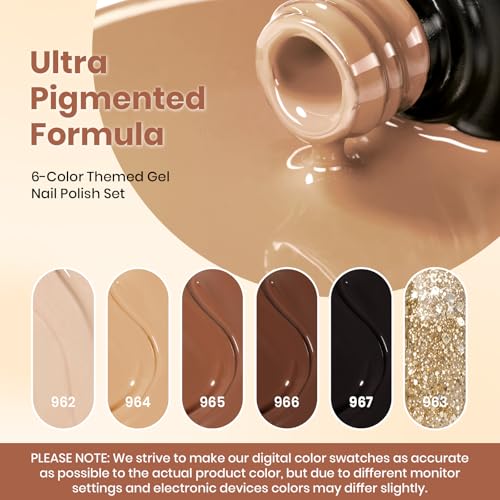 Image of Beetles Brown Gel Polish - 6 Colors Nude Brown Neutral Beige Khaki Glitter Gold Gel Nail Polish Set Roasted Chestnuts Collection Uv Gel Nail Art Manicure Gift for Women