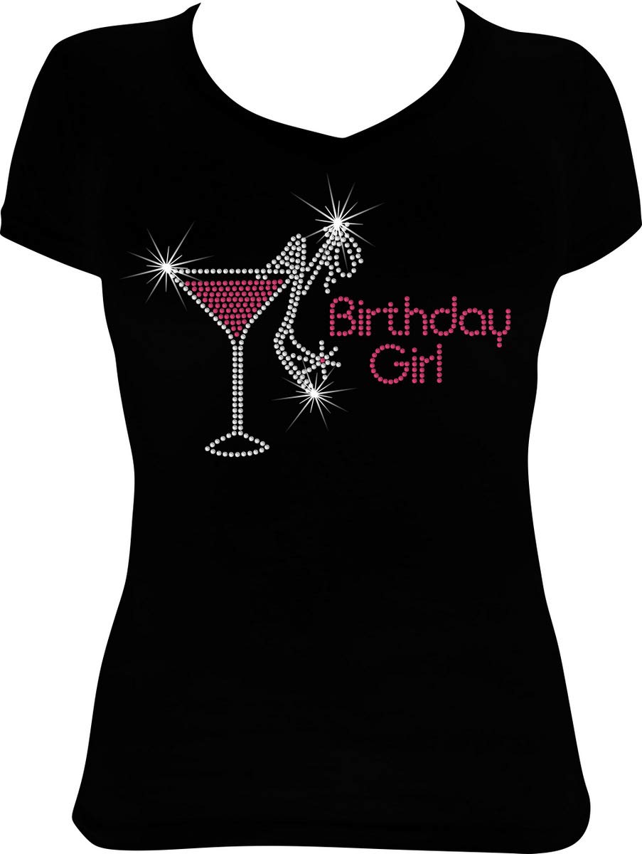 SparkleNation Birthday Girl Martini Bling Rhinestone Shirt BD38