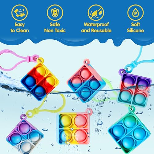 Image of JOYIN Square Pop Fidget Keychain 90 Pack Pop Fidget Toys Bulk Party Favors for Kids 4-8,8-12 Years, Halloween Birthday Goodie Bags Stuffers Back to School Gifts Classroom Prizes Sensory Toys