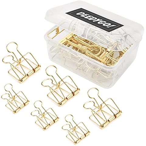 20 Pieces Gold Wire Binder Clips Assorted Sizes Stainless Steel Hollow Binder Clips Clamps for Paperwork, Sewing, Crafts, Kids, Teacher, Office School Supplies, Food Packages (10 Medium & 10 Small) Cover