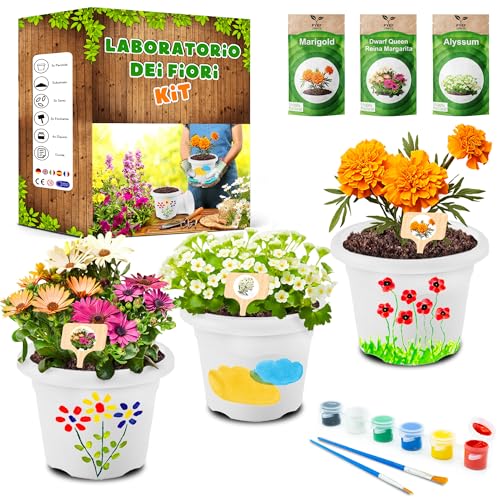 PYEF CRAFTS Kit Giardinaggio Bambini Laboratorio dei Fiori - Kit Piante Bambini Gioco Crea Fiori - Flower Gioco & Orto in Serra Fanciullo - Set Creativi Orto in Casa - Set Pittura e Coltivazione
