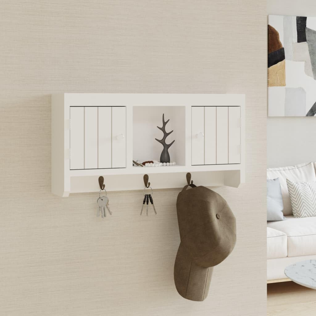 Schlüsselschrank Weiß 40x8,5x20 cm Wand-Schlüsselkasten aus Holzwerkstoff & Stahl mit 3 Haken und 2 Türen Moderner Organizer für Schlüssel Sonnenbrillen und Schmuck