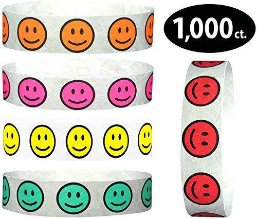 Tyvek Wristbands – Goldistock Happy Smiley Face 1,000 Count Variety Pack- ¾” Arm