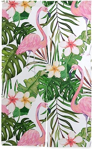 フラミンゴ のれん おしゃれ ロング 目隠し 間仕切り 綿麻, 動物 フラミンゴ 熱帯の葉 花柄 暖簾 ドア カーテン 障子 戸口 居間 出入り口 玄関 小窓 リビング キッチン 台所 部屋 着替え室 洋室 和室 居酒屋 料理屋 室内 インテリア かわいい