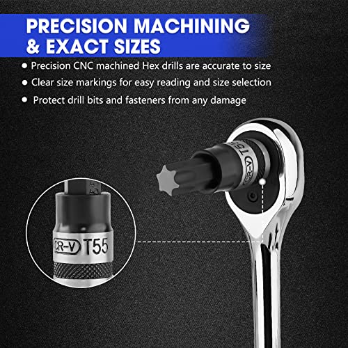 Ptstel 3/8 Inch Bit Socket Set With Socket Holder 10Pcs 3/8'' Drive Bit Socket Set Cr-V Socket And S2 Bits (10 Pcs Torx Bit Socket 3/8 '' Drive) #TOP3