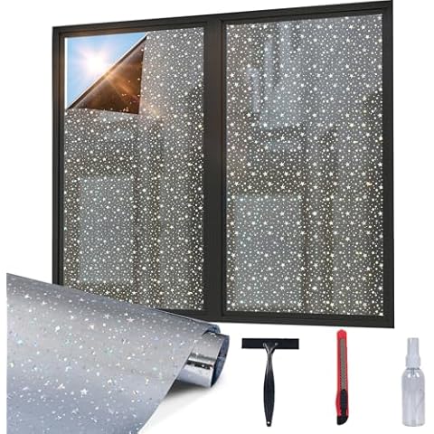 Add.Heres Decorative Window Privacy Film with Free Installation Tools, One Way Window Film for Home, Residue-Free Adhesive Twinkle Star-Sliver Rainbow Window Stickers 29.5inch*78.7inch Cover