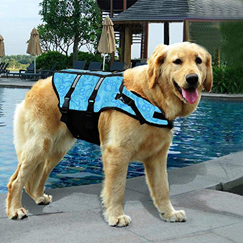 Izefia Dog Life Jacket Swimming Safety Coat Floatation Life Vest Life Saver with Handle for Small Dog Puppy Large Dog (Blue Bone, M) - Image 4