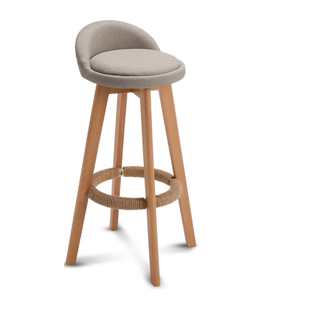 Tabouret haut pivotant 360 en lin avec repose-pieds en corde de chanvre