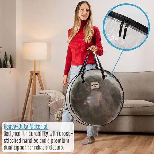 image for VENO 4 Pack Spring Wreath Storage Container, 24 Inch Clear Wreath Bag,