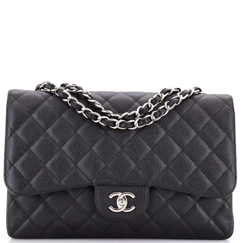 Pre-Loved Classic Single Flap Bag Quilted Caviar Jumbo, Black
