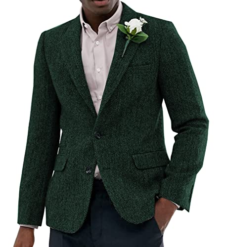 Men's Suit Tweed Blazer Wool Single Breasted Thin Herringbone Sports Jacket Coat