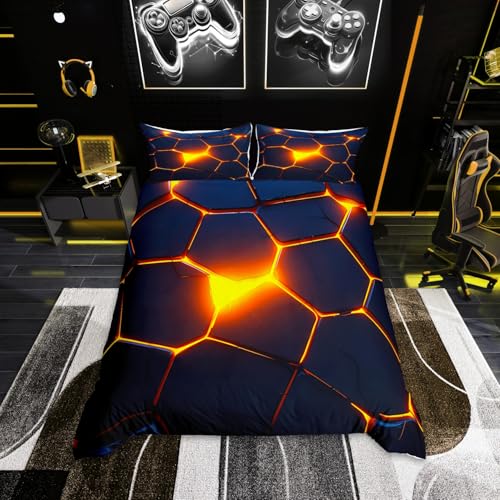 Homewish Golden Waben Bettwäsche Geometrische Honeycomb Bettbezug 135x200...