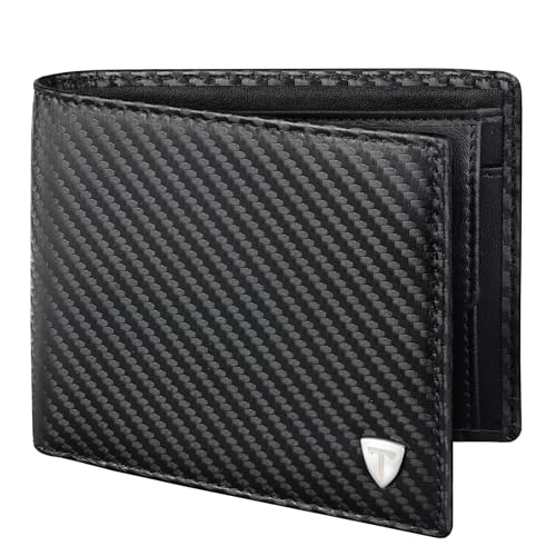 TEEHON Cartera Hombre Billetera Hombre Piel con RIFD Bloqueo Cartera para Hombre con 7 Ranuras para Tarjetas 1 Ranuras para ID 1 Ranuras para Monedas Negro Caja De Regalo para Hombre