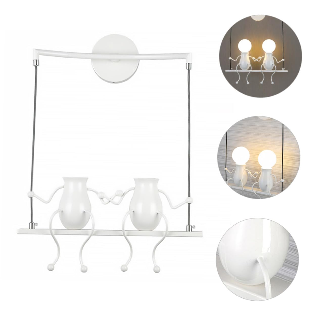 Loft Kronleuchter Weiß mit Doppelter Lichtfassung E27 für Gastronomie | Metall Kunststoff, Klassisch Retro, 1 Stück, Geeignet für Café, Restaurant und Laden