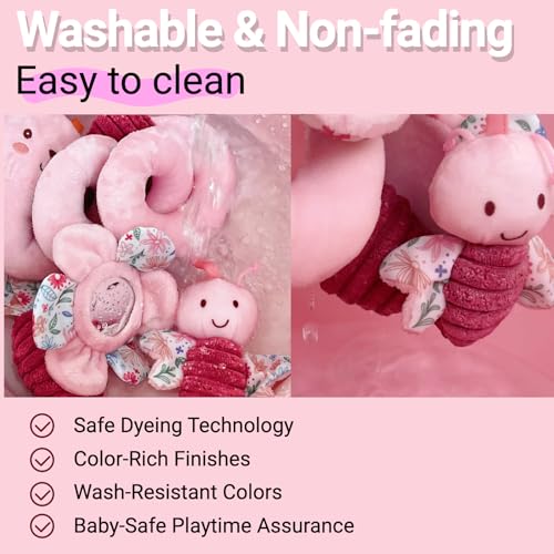 Image of Spiral Car Seat Toy for Babies 0-6-12 Months Girl, Stroller Hanging Baby Toys 0-3-4-5-6-7-8-9-12 Month Old Newborn Infant Toddler Rabbit Gifts Travel Carseat Mirror Crinkle Bunny Accessories