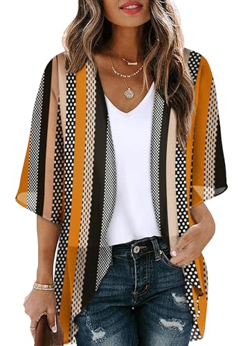 OFEEFAN Beach Cover Ups for Women 3/4 Length Sleeve Womens Tops Summer Cardigan Casual Blouses Loose Fit