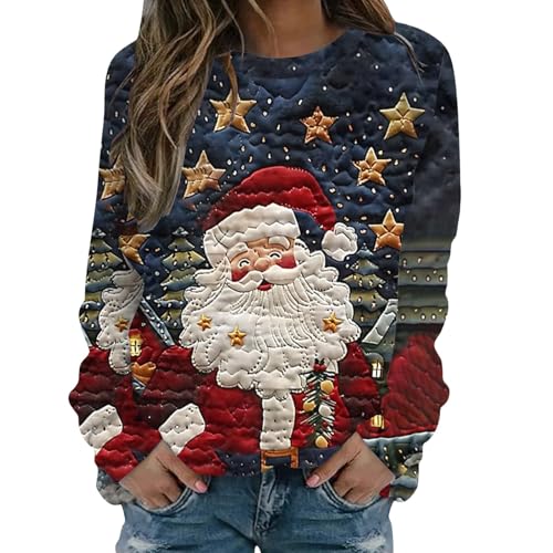 christmas jumpers for women,womens christmas jumpers,Christmas Jumpers for Women UK Ugly Xmas Jumper Autumn Winter Sweatshirts Ladies Tops Long Sleeve Sweaters Fall Outfits Hoodies Clothing,Blue,L