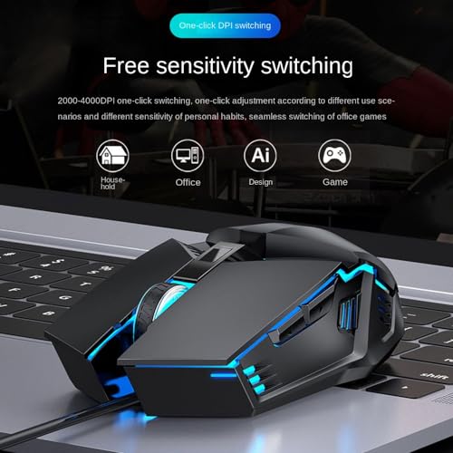 Image of Aimery Wired Gaming Mouse Macros Computer mice Mechanical 5 Colors Breathing Light with Silent 6 Keys USB Braided Rope 4 Speed DPI Ergonomics with PC /Laptop