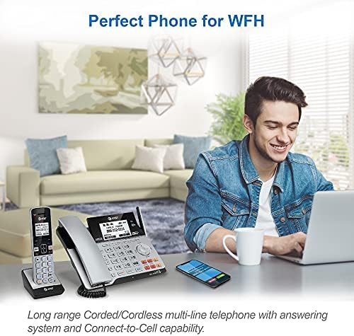 AT&T TL86103 2-Line Corded/Cordless for Small Business with Answering Machine, 2-Mailboxes, Connect-to-Cell, Caller ID Announcer, Intercom, Line-Power, Long Range & Expandable to 12 Handsets - 2