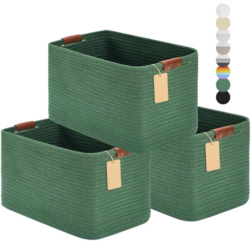 Image of shellspace Cotton Rope Storage Baskets - 15"L x10"W x9.5"H, 3 Pack, Green