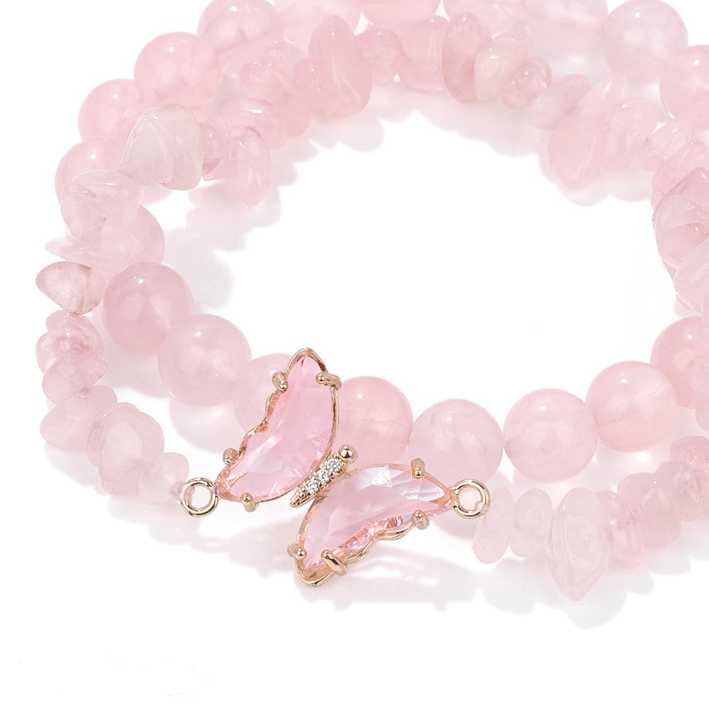 Braccialetto di Ametista per Donna, Braccialetti Anti-ansia con Perline di Ametista, ciondoli a Farfalla, Braccialetti a Strati di Pietre per Donna
