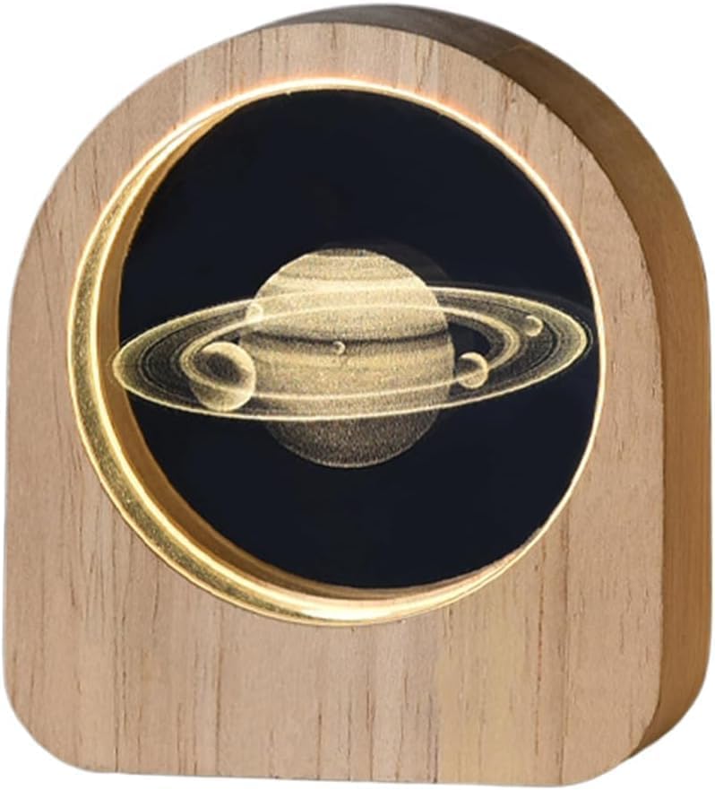3D Saturn Crystal Ball Night Light with Wooden Base, USB Powered | LED Warm Glow, Laser Engraved, Desk & Bedside Lamp, Home Decor, Galaxy Design-image-29